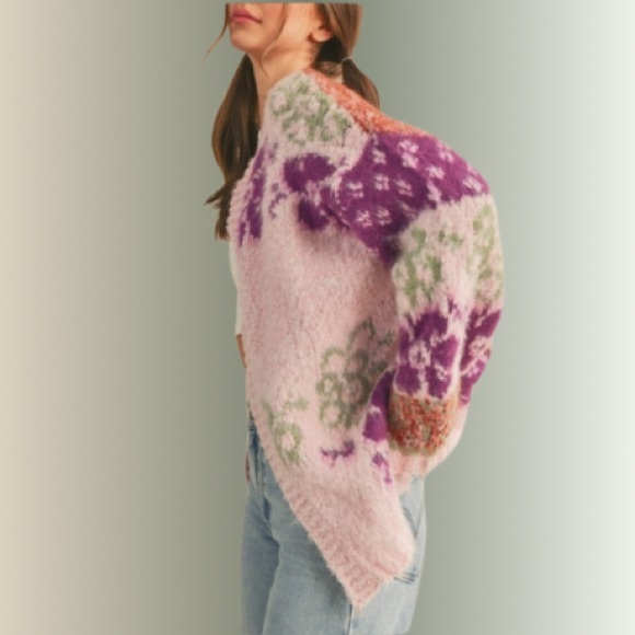 New So Pretty Multi Floral Pattern Oversized Open Front Knit Cardigan - Picture 4 of 8